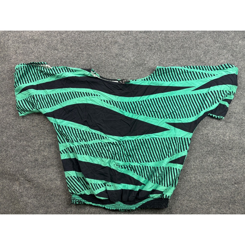 Nahe Hawaiian Blouse Womens XS Green Black Dolman Smocked Waist Top